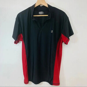 Basic Equipment Mens Polo Medium  Black Maroon Color‎ Block 1/4 Zip Short Sleeve